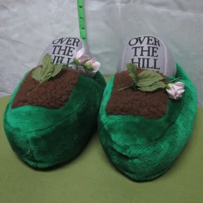 OVER THE HILL Novelty Slippers Headstone Flowers Size Med Carousel Footwear 1991 • $30