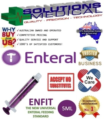$19 • Buy 5 X 5ml Enteral Purple Enfit Syringe Single Patient Use Home Reusable.