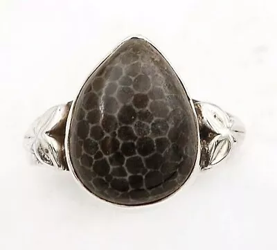 Natural Stingray Coral 925 Solid Sterling Silver Ring Sz 7 CT27-1 • $11.99