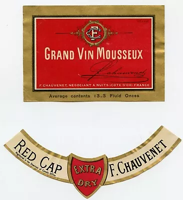Vintage 1920's - 30's Red Cap F. CHAUVENET Grand Vin Mousseux French Wine Label • $24.50