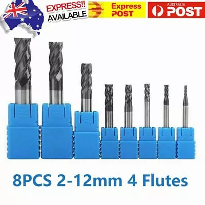 8pcs Carbide End Mill Set Tungsten Steel Milling Cutter Tool 2-12mm 4 Flutes Kit • $54.14