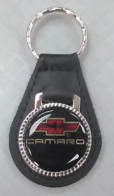 Vintage Red CAMARO Starburst Black Leather Key Ring Chrome # 3273 Key Fob • $28.95