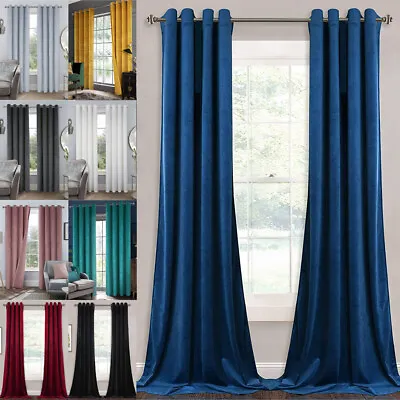 £13.93 • Buy 2pc Panel Thermal Blackout Thick Velvet Curtains Ready Made Eyelet Ring Top New
