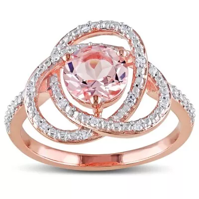 1.40 Ctw Lab Created Morganite & Diamond 14K Rose Gold Over Halo Engagement Ring • $88.45