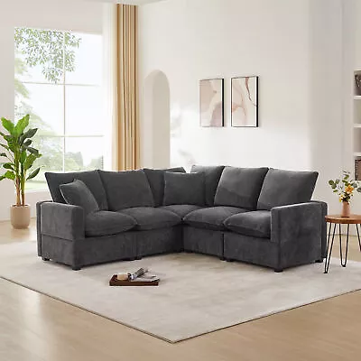 84 Modern L Shape Modular Sofa 5 Seat Chenille Sectional Couch Set W/2 Pillows • $1023.69