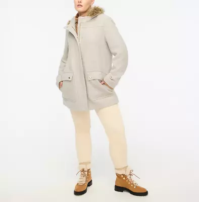 New J. Crew $268 Heather Gray Wool Blend Faux Fur Trim Vail Parka Coat Sz 8 • $98