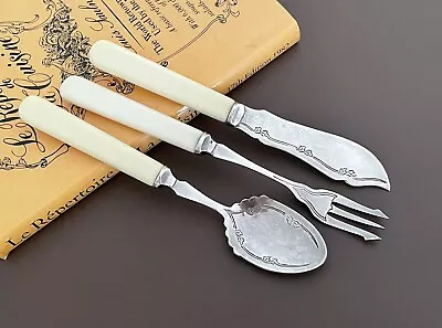 Vintage Ornate Engraved EPNS Silver Plated Spoon Knife Fork Fuax Bone Handle • $25.95