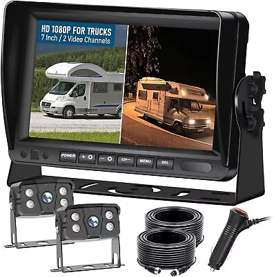 Dual RV Backup Camera System Wired AHD 1080P 7 Inch Split Screen Monitor 2 CH • $70