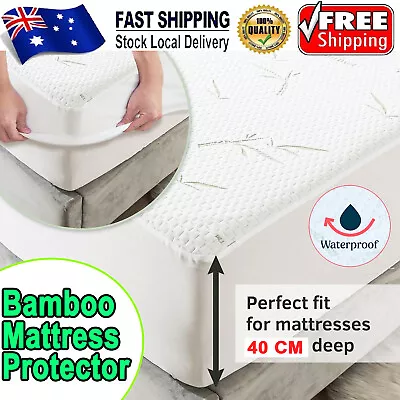 $25.29 • Buy 100% Waterproof Bamboo Mattress Protector Pad Cover King Queen Double Single