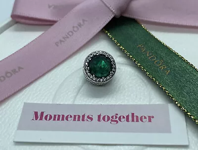 $55 • Buy Pandora Charm 791725NSG Green Radiant Hearts Sterling Silver ALE Genuine