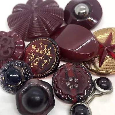 Vintage Glass Button Lot Intaglio Incised Aristocratic Luster Cranberry Maroon • $15.99