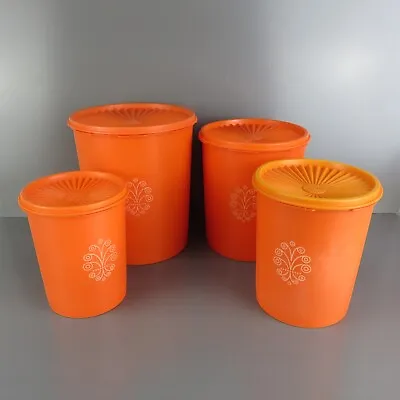 Vintage Tupperware Nesting Canisters Set Of 4 With Lids Orange • $45