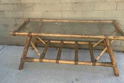 Rustic Vintage Bamboo CANE COFFEE TABLE L76 W45 H48cm (Glass .05mm 97x33cm ) • $275.99