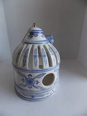 New Vintage  Blue & White Ceramic Porcelain Hand Painted Bird Cage 10  • $100