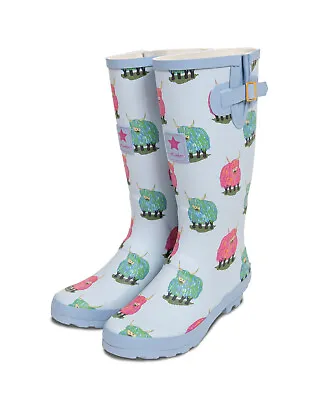 £24.99 • Buy Ladies Highland Cattle Cow Print Wellies Slip OnWellington Boots Sizes 4 To 8