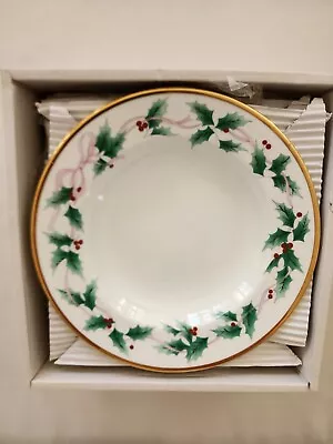 Mikasa Ribbon Holly Bone China Soup Bowls-low Depth Can Use As Salad Plates-Four • $150