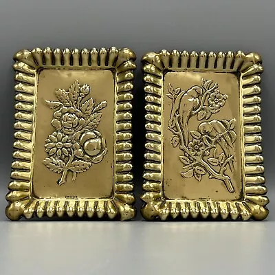 Antique Small Brass Tray PAIR Victorian Calling Visiting Card Desk Tidy Birds • $94.72