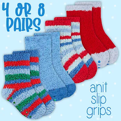 Newborn Toddler Baby Boys Cosy Fluffy Socks Non Skid Anti Slip Winter Bundle UK • £4.99