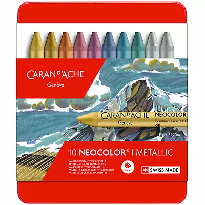 Caran D'Ache Neocolor I Set Of 10 Metallic Wax Oil Crayons Pastels  • £19.99