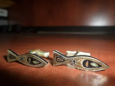 Vintage Sterling Silver Cufflinks With Black Onyx & Turquoise  From Mexico • $20