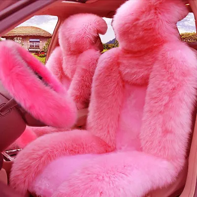 $128.74 • Buy Genuine Australian Sheepskin Fur Car Seat Covers Steering Wheel Cover 5Pcs/Set