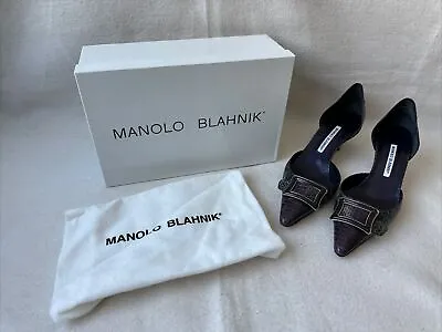 Manolo Blahnik Snake Embossed Leather Kitten Heel D'Orsay Pumps Shoes Size 40 • $155