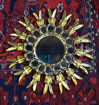 Vintage French Sunburst Starburst Gilded Wood Mirror 1950 • $450