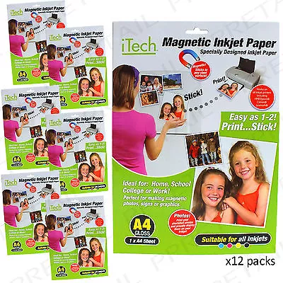 £19.40 • Buy 12x A4 MAGNETIC PHOTO GLOSS PAPER SHEETS Printer Card Fridge Signs LARGE PACK