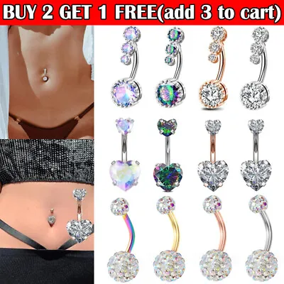 Belly Button Rings Bar Navel Surgical Steel Zirconia Piercing Body Piercing • $5.99