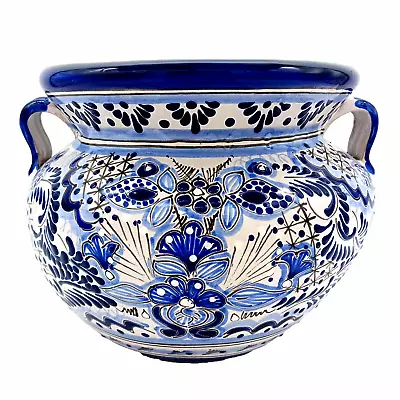 Talavera Pottery Planter Mexican Ceramic Flower Pot Blue White Puebla 12in • $72