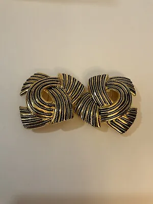 Vtg Mid-century Women’s 2pc Gold-tone Blackened Large Belt Buckle Knot Design • $10