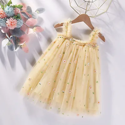 Toddler Baby Kids Girls Daisy Floral Summer Sleeveless Beach Tutu Dress Casual • £8.84