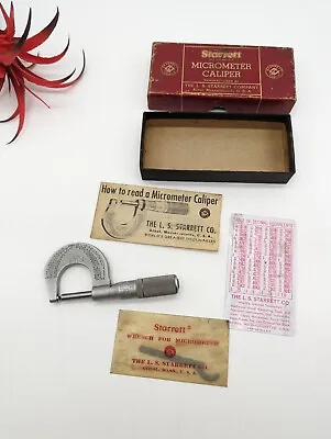 VINTAGE Starrett 577 F Micrometer Caliper & Wrench With Original Box Paper Work • $48