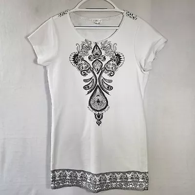 Venus Sheath Mini Dress Medium White Beaded Embellished Short Sleeve Scoop Neck • $19