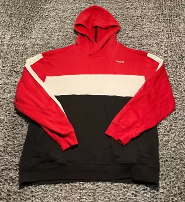 HURLEY Men's Red Black White Beach Pullover Hoodie Front Pockets Size Large • $14.95