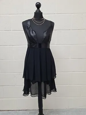 Kate Moss Topshop Mini Dress UK 10 Black Babydoll Silk Cotton 60s Style Sheer • £6.99