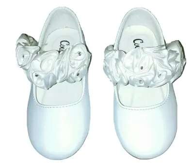 Girls White Ballet Shoes Flower Strap By Couche Tot Christening Wedding Party • £15.99