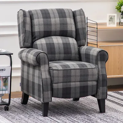 Recliner Chair Fabric Fireside Occasional Armchair Tartan Sofa Footrest Lounge • £229.95