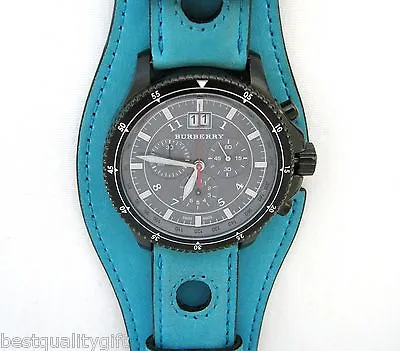 $475.99 • Buy New Burberry Surf Turquoise Blue Leather Cuff Chronograph Watch Bu7606