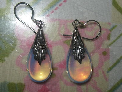 $17.99 • Buy Moonstone Sea Opal 925 Sterling Silver Opalite Tear Drop Dangle Charm Earrings
