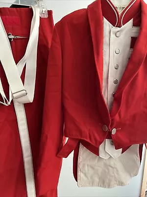 Vtg MARCHING BAND UNIFORM Red 34L Girl Red White Pants Jacket Waistcoat Fruhauf • $99