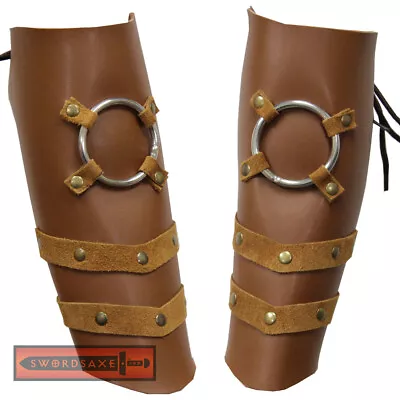 Steampunk Conan Barbarian Laced Leather Bracers Arm Guard Steel Ring Protector • $29.99