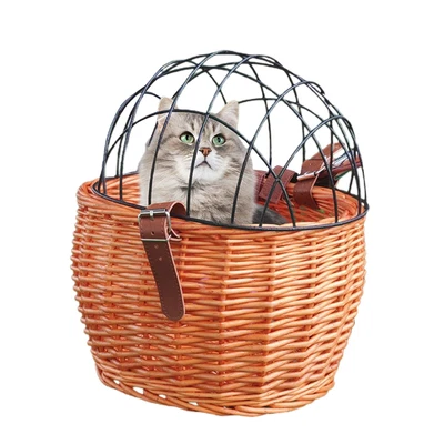 £36.31 • Buy Wicker Bike Basket For Small Dogs Cats Pet Carrier Front Basket With Wire Mesh C