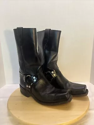 SEARS HARNESS VTG Leather Motorcycle Black Biker Boots Square Toe Size 10 • $84.98