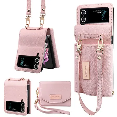 $19.99 • Buy Leather Wallet Card Slot Case For Samsung Galaxy Z Flip 4 3 Women Lanyard Cover