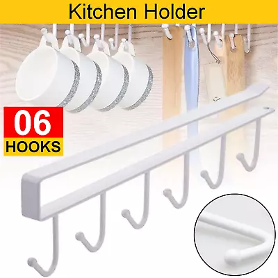 6 Hooks Mug Cup Rack Holder Under Shelf Kitchen Cabinet Metal Hanger Wardrobe • $7.49