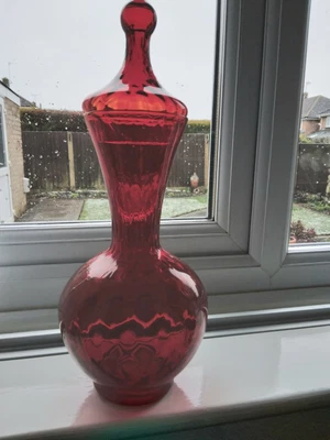 £32.50 • Buy Rare Vintage Red Glass Apothecary Bottle Jar, Lidded, 33cm Tall.