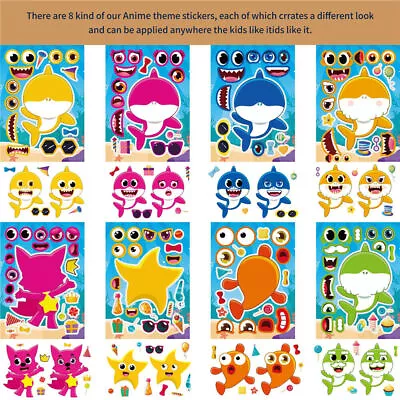 32Pcs Baby Shark Make Your Own Stickers Kid Pack Make-A-Face Decals Party Decor☆ • £12.68