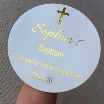 Gold Foil Personalized Baptism Christening Party Favor Box Stickers Gift Labels • $13.95