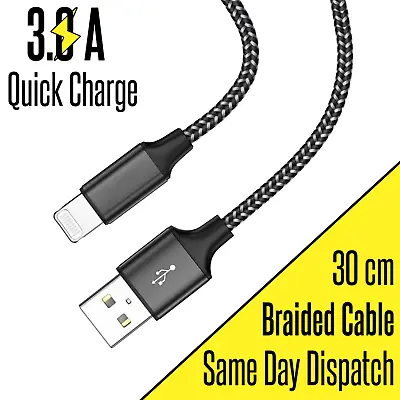 For IPhone Charger Cable Heavy Duty Braided USB Charging Lead Data Sync 30 Cm • £3.59